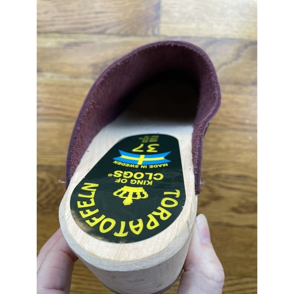 Torpatoffeln Cape Clogs Sweden Burgundy Leather Wooden Heel Women's US 7 (37) - Picture 8 of 8